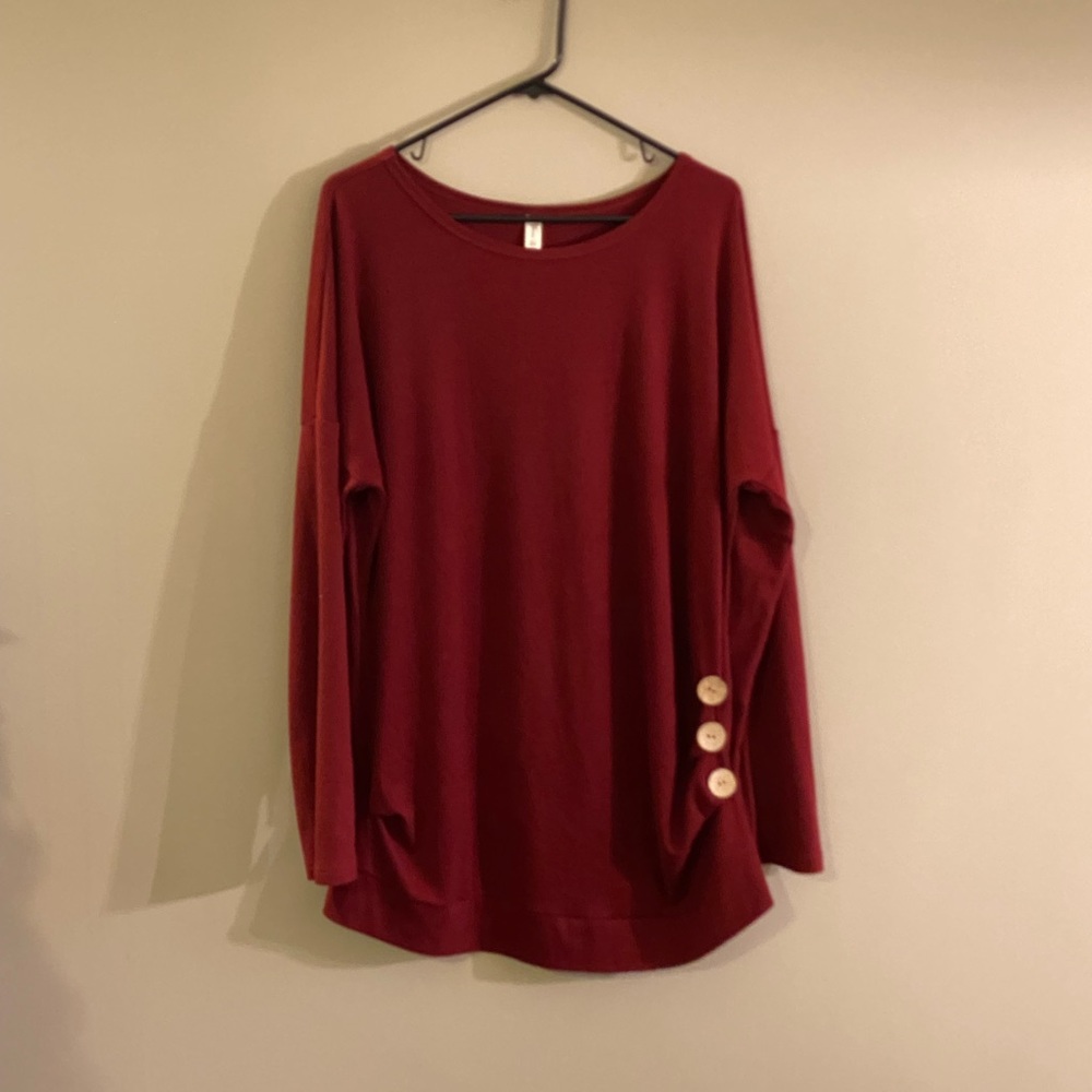 Women’s Red Tunic with Buttons on Side Hem Size 2XL